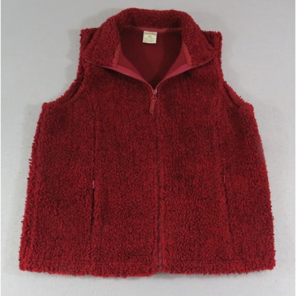 Y2K Cabela's Vintage Sherpa Deep Pile Shaggy Fleece Red Vest Women's Lg EUC